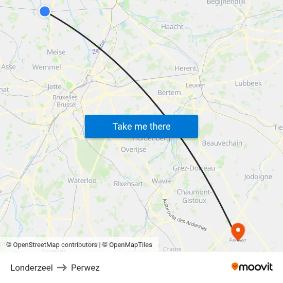 Londerzeel to Perwez map