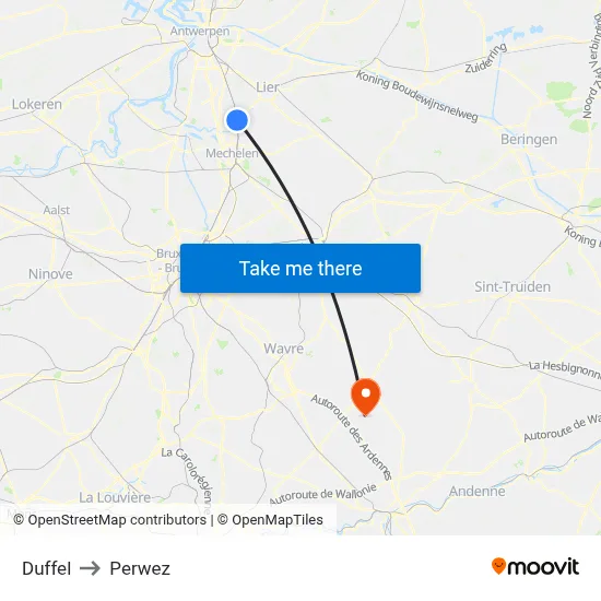 Duffel to Perwez map