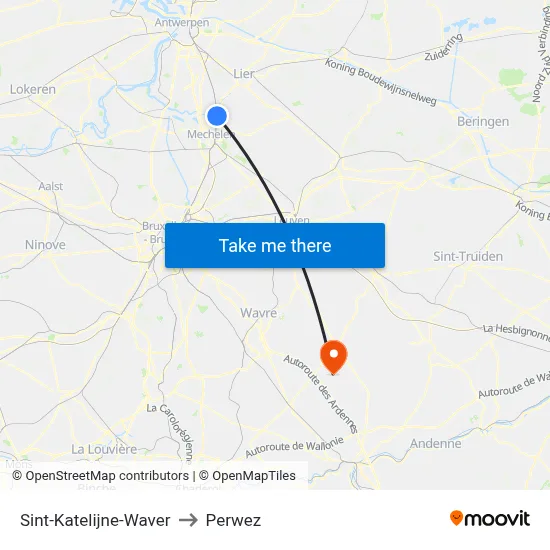 Sint-Katelijne-Waver to Perwez map