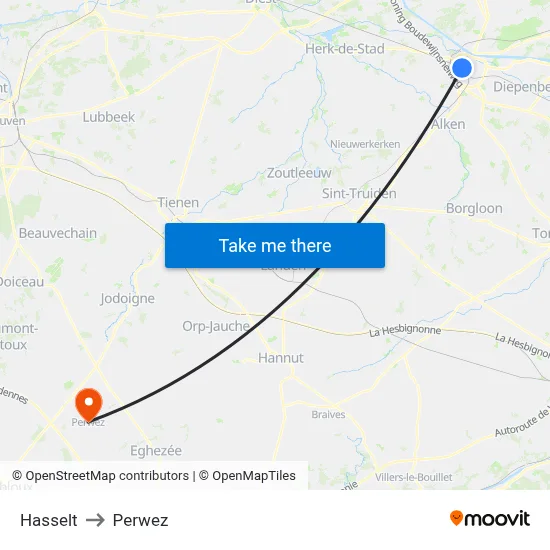 Hasselt to Perwez map