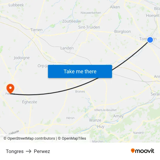 Tongeren to Perwez map