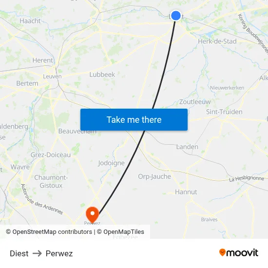 Diest to Perwez map
