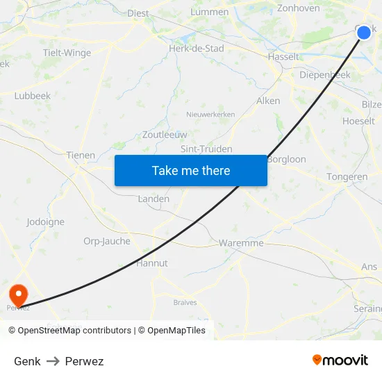 Genk to Perwez map