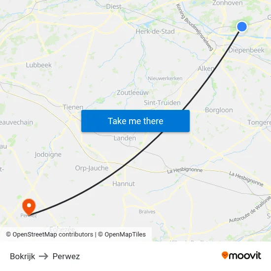Bokrijk to Perwez map