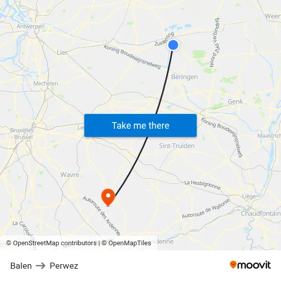 Balen to Perwez map