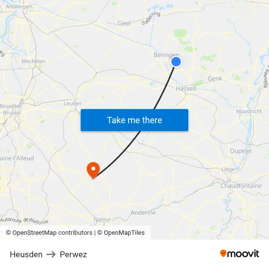 Heusden to Perwez map