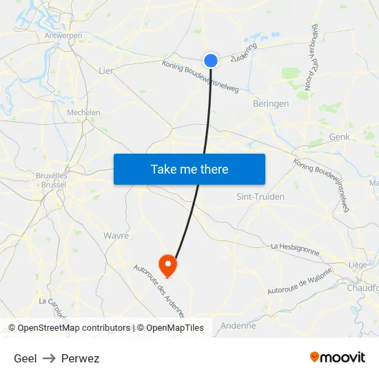 Geel to Perwez map