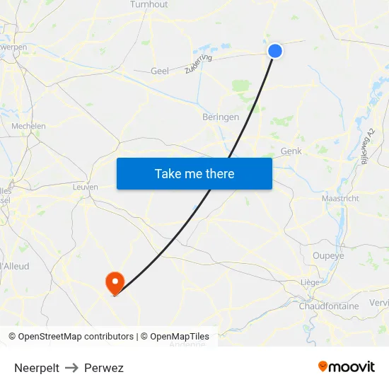 Neerpelt to Perwez map