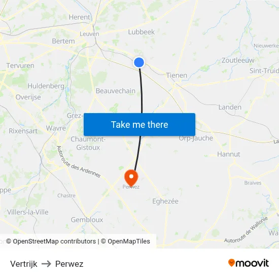 Vertrijk to Perwez map