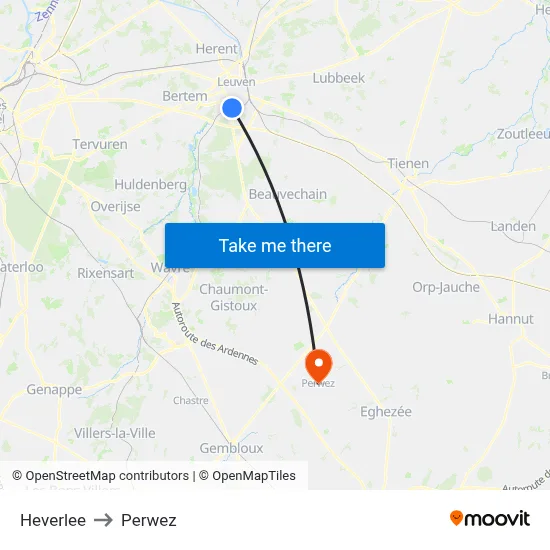 Heverlee to Perwez map