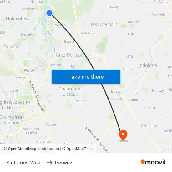 Sint-Joris-Weert to Perwez map