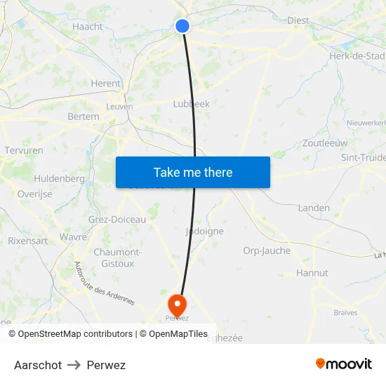 Aarschot to Perwez map