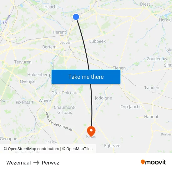 Wezemaal to Perwez map