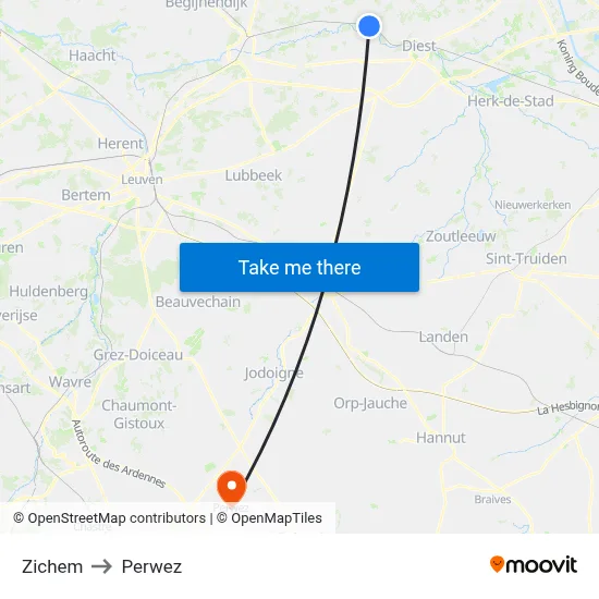 Zichem to Perwez map