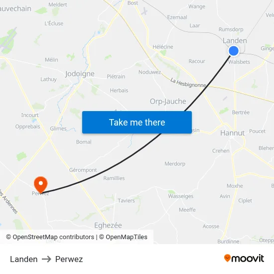 Landen to Perwez map
