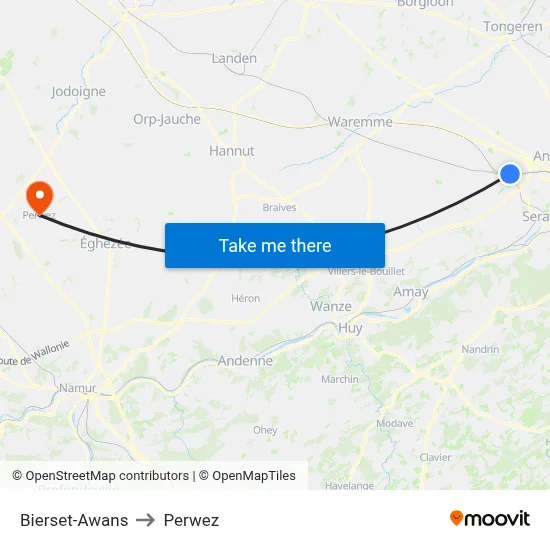 Bierset-Awans to Perwez map