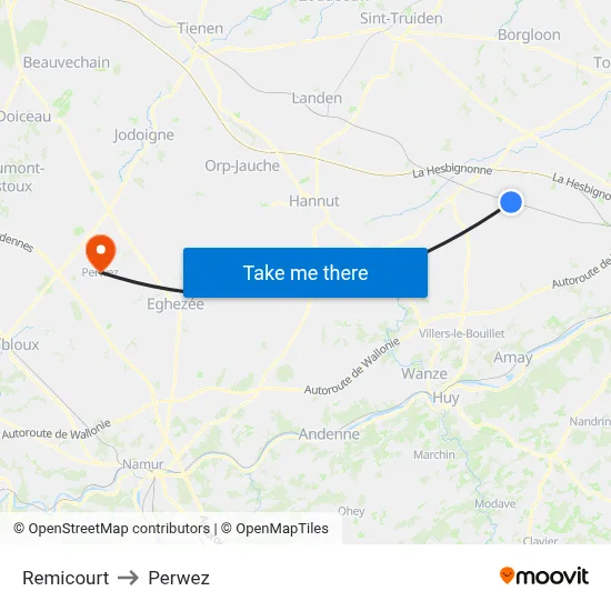 Remicourt to Perwez map