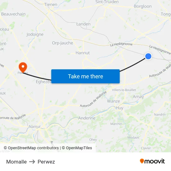 Momalle to Perwez map