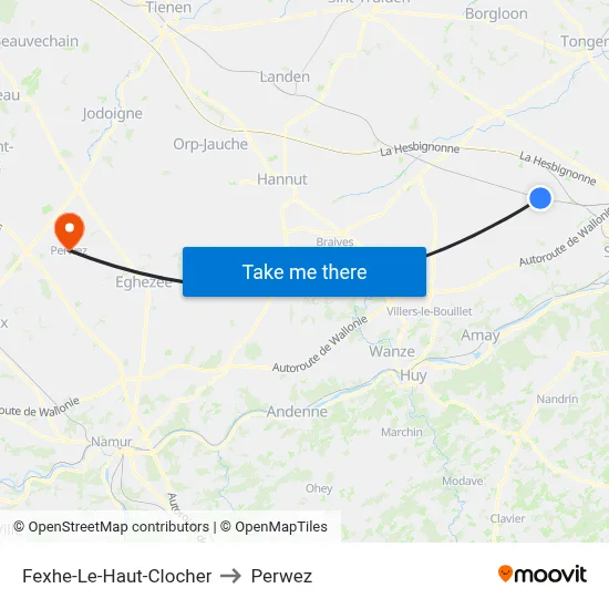 Fexhe-Le-Haut-Clocher to Perwez map