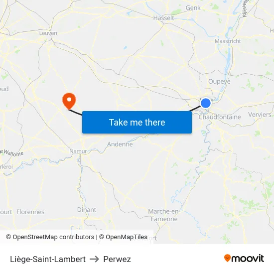 Liège-Saint-Lambert to Perwez map