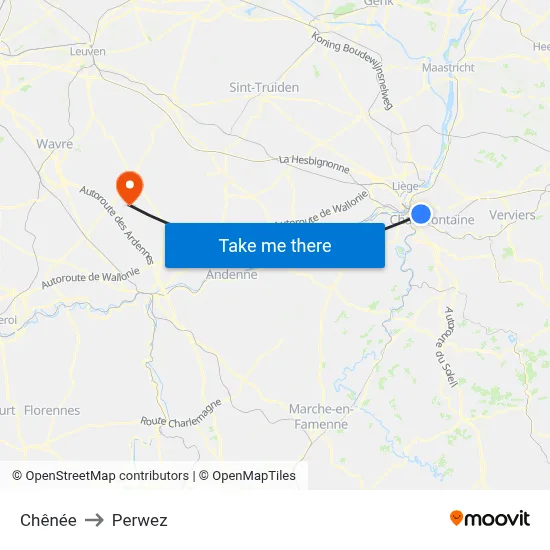 Chênée to Perwez map