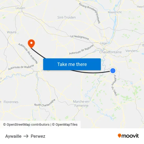 Aywaille to Perwez map