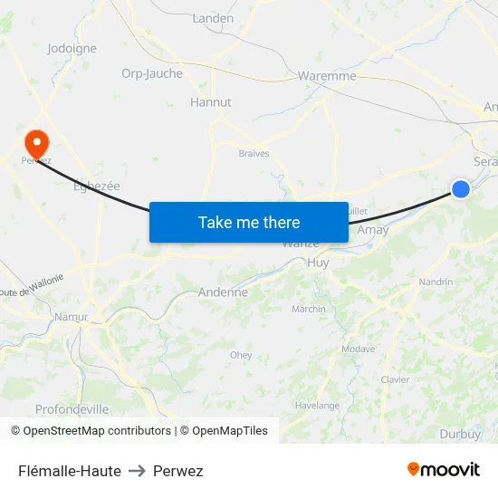 Flémalle-Haute to Perwez map