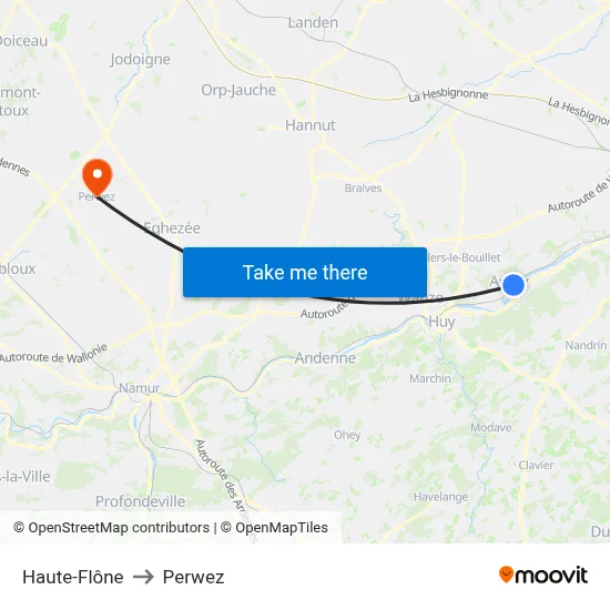 Haute-Flône to Perwez map