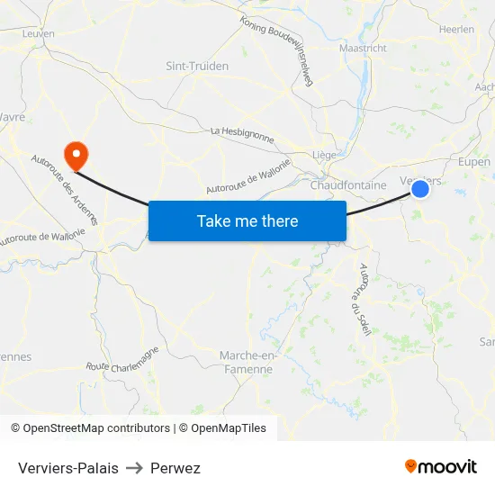 Verviers-Palace to Perwez map