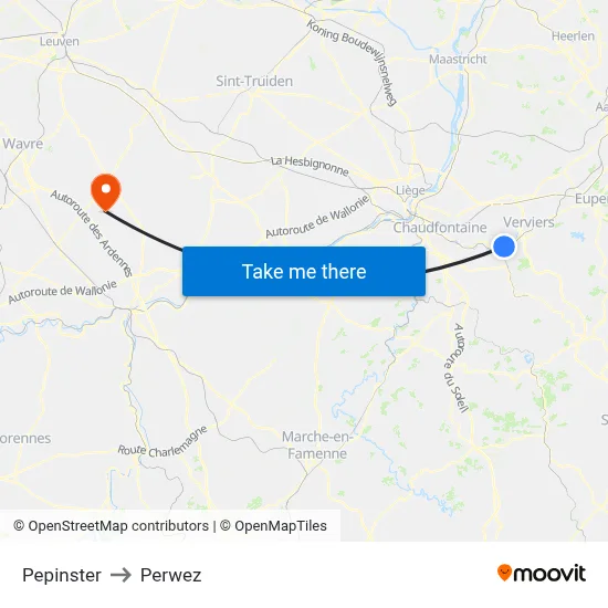 Pepinster to Perwez map
