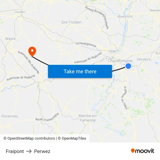 Fraipont to Perwez map