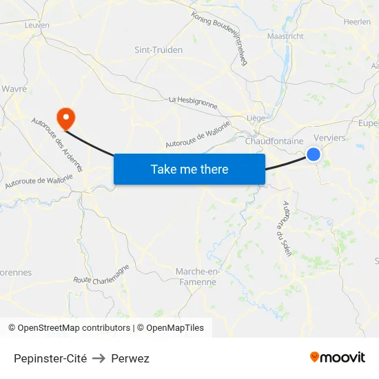 Pepinster City to Perwez map