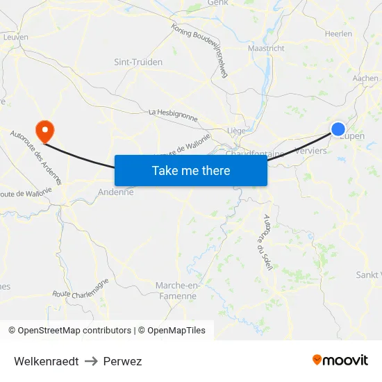 Welkenraedt to Perwez map