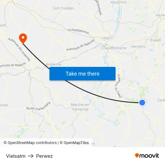 Vielsalm to Perwez map