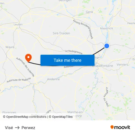 Visé to Perwez map