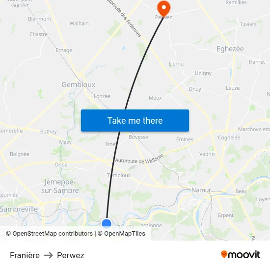 Franière to Perwez map