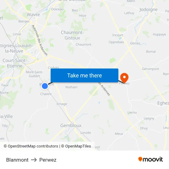 Blanmont to Perwez map