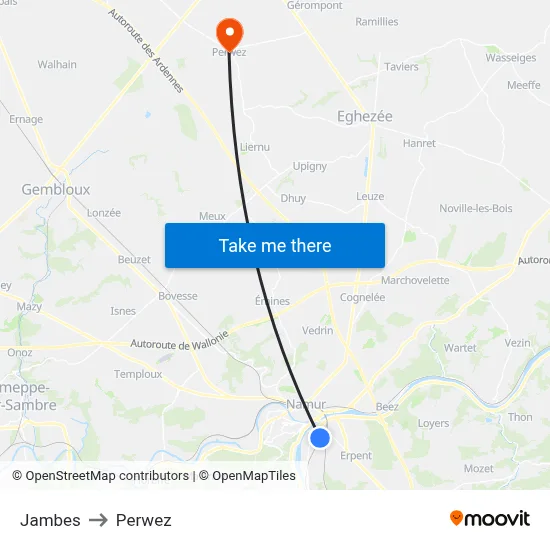 Jambes to Perwez map