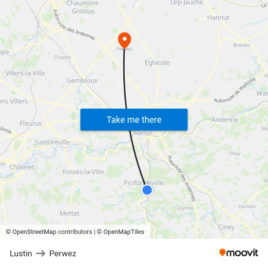 Lustin to Perwez map