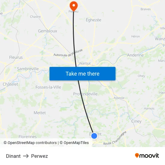 Dinant to Perwez map