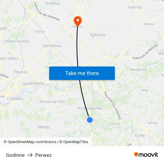 Godinne to Perwez map