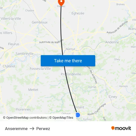 Anseremme to Perwez map