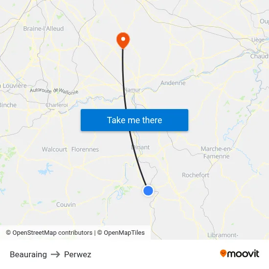 Beauraing to Perwez map