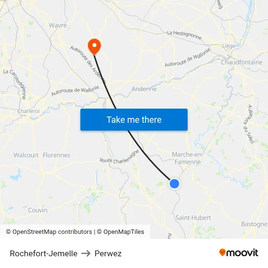 Rochefort-Jemelle to Perwez map