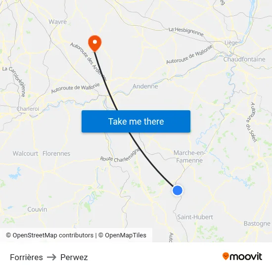 Forrières to Perwez map
