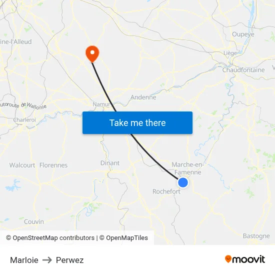 Marloie to Perwez map