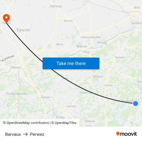 Barvaux to Perwez map