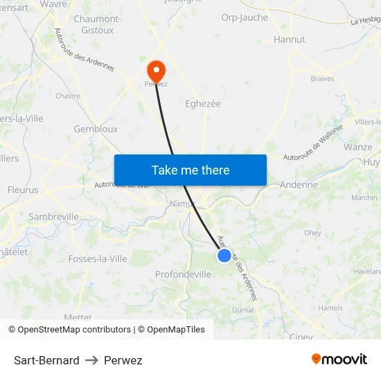 Sart-Bernard to Perwez map