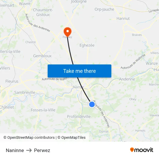 Naninne to Perwez map