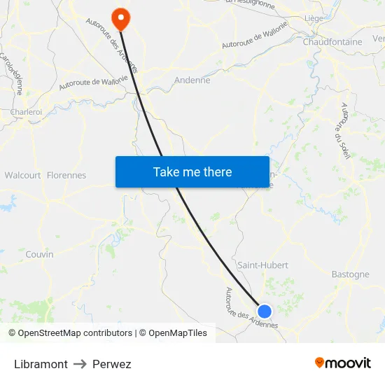 Libramont to Perwez map